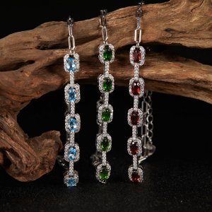S925 Sterling Silver Bracelet Inlaid With Natural Topaz Garnet and Diopside
